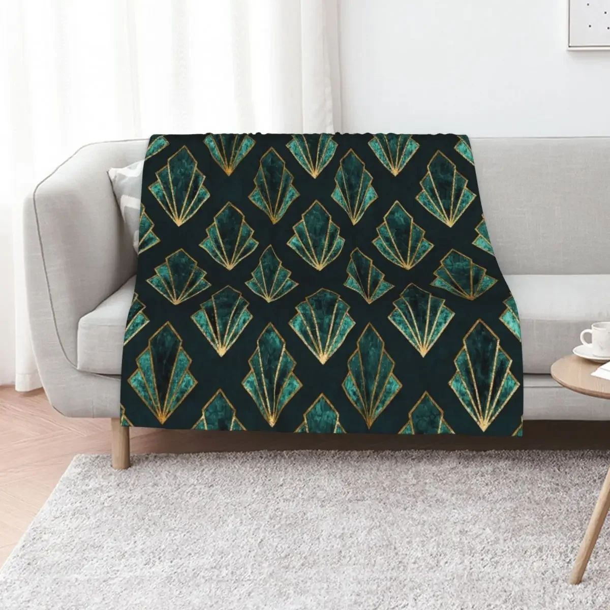 

Art Deco Pattern In Emerald Green and Gold Throw Blanket Thins Luxury Brand decorative Bed covers Blankets