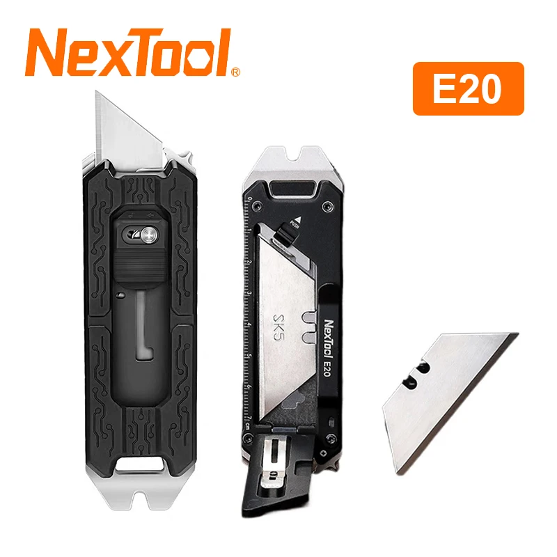 

NexTool Explorer E20 Utility Knife Box Cutter 8-in-1 Multitool Auto Reload Design Mini EDC Tool Built-in Blades with Pocket Clip