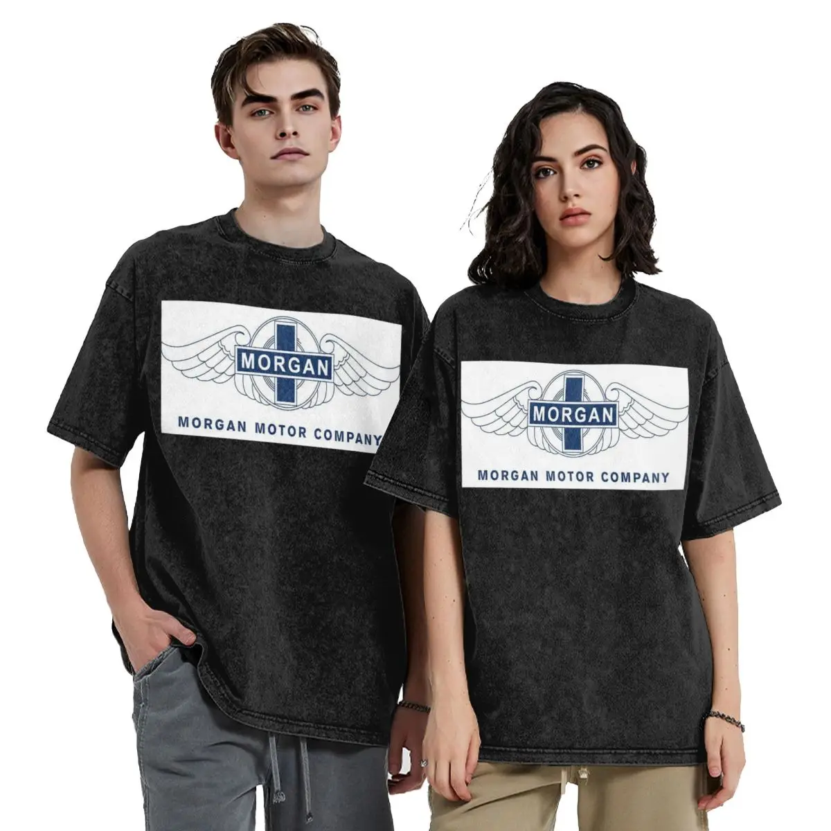 

Morgan Motor Car Company Hip Hop Short Sleeve T-Shirts Washed Tops Tees Streetwear T Shirt Cotton for Men Women