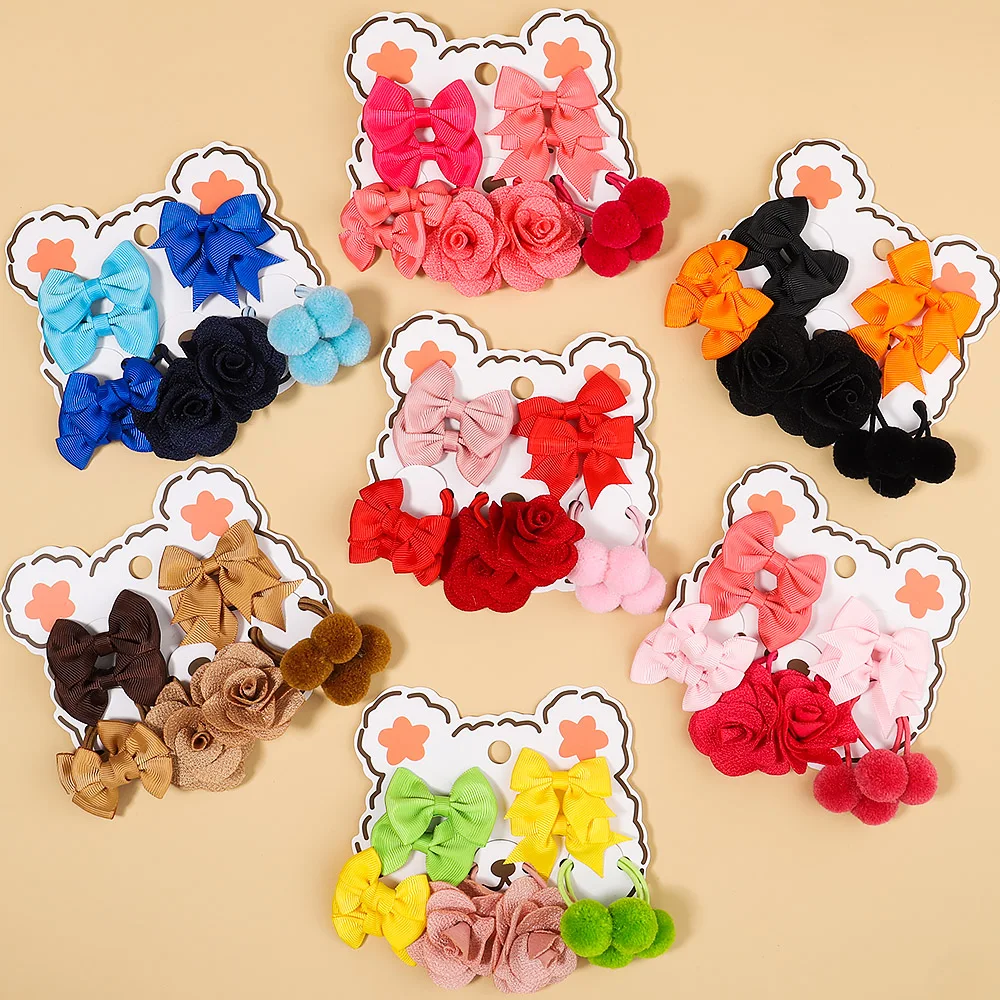 10Pcs/Set Kids Girls Baby Bows Flower Hair Rubber Bands for Children Cute Hair Bands Scrunchies Hair Tie Hair Accessories Gift