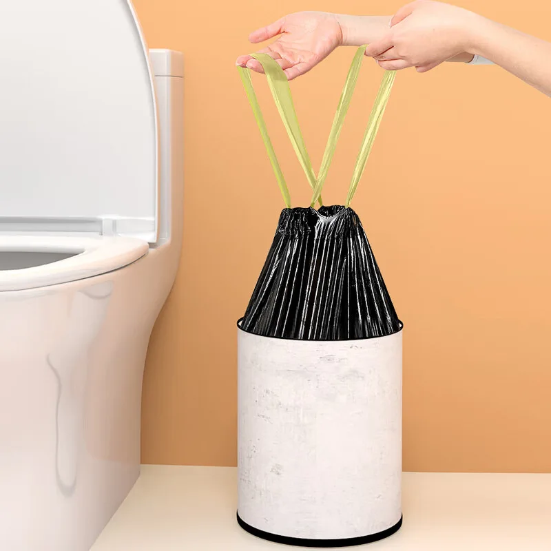 Drawstring Garbage Bags Thickened Kitchen Trash Liners Black Plastic Waste Bags Household Office Rubbish Sacks