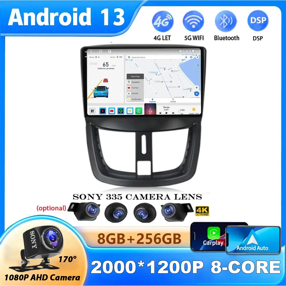 

Android 13 Multimedia Car For Peugeot 207 CC 207CC 2006 2007-2015 GPS Player Video Auto Radio Navigation WIFI 4G Carplay DSP SWC