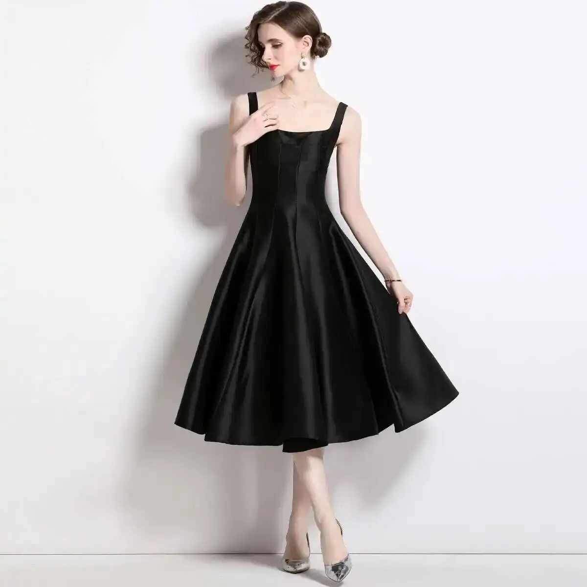 knee length dresses for ladies Sleeveless belted trench style midi vest dress wholesale – LEIVIP main image 1