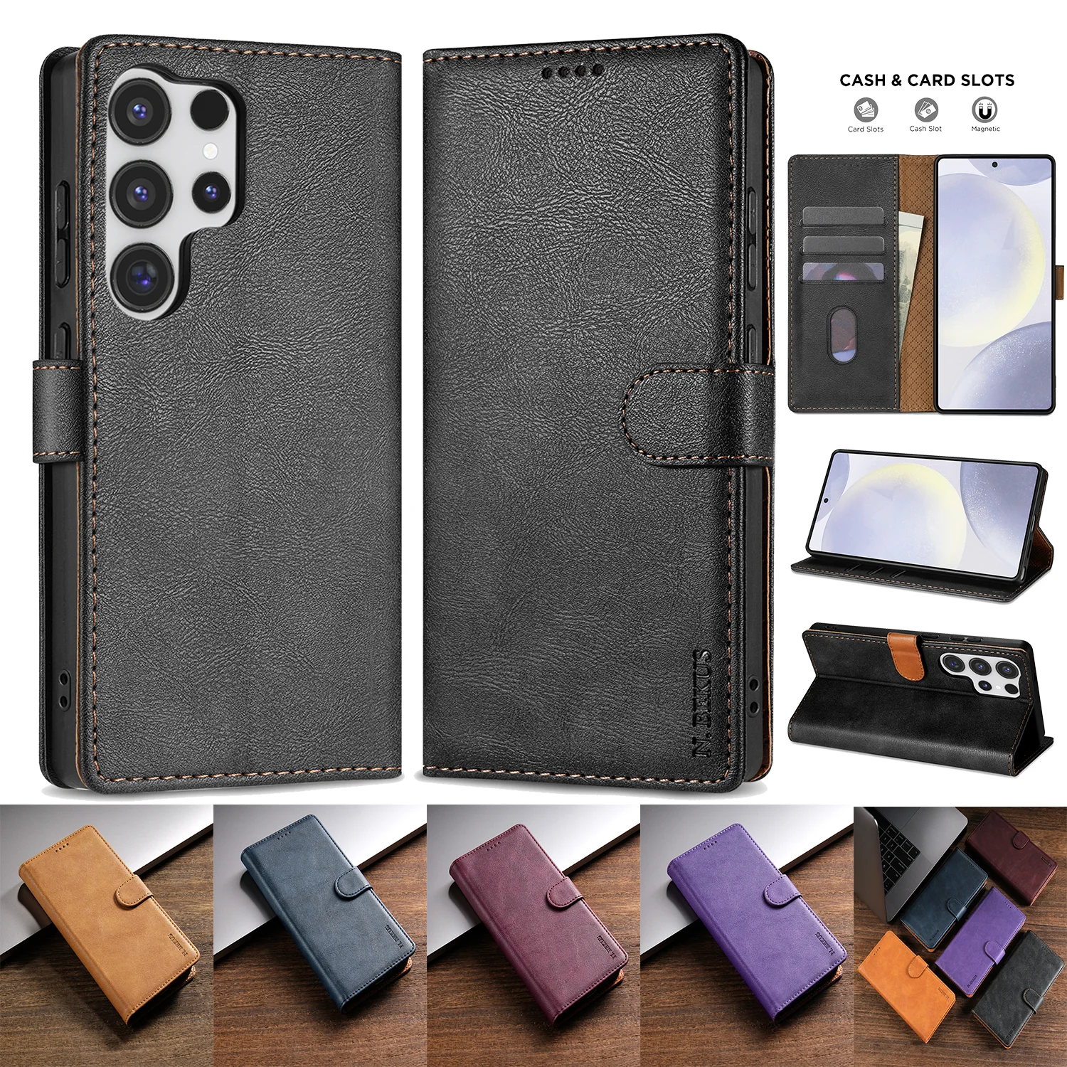 Magnetische Business Flip Ledertasche für Samsung Galaxy S25 S24 FE S23 S22 Plus S21 Ultra Luxus Brieftasche Bargeld mit Kartensteckplatz Abdeckung