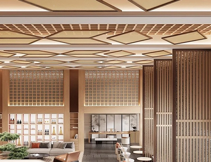 

Потолок из цельного дерева в японском стиле из ротанга, декоративный экран ваби **** простой современный стиль, потолочный ресторан B & B - ротанг