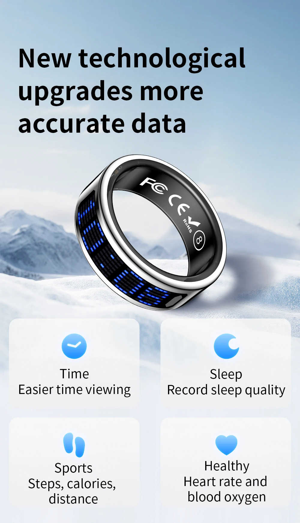 Anello intelligente in acciaio inossidabile con touch screen per il controllo dei gesti Monitoraggio della salute e del fitness Monitoraggio del sonno Controllo dell'app Android