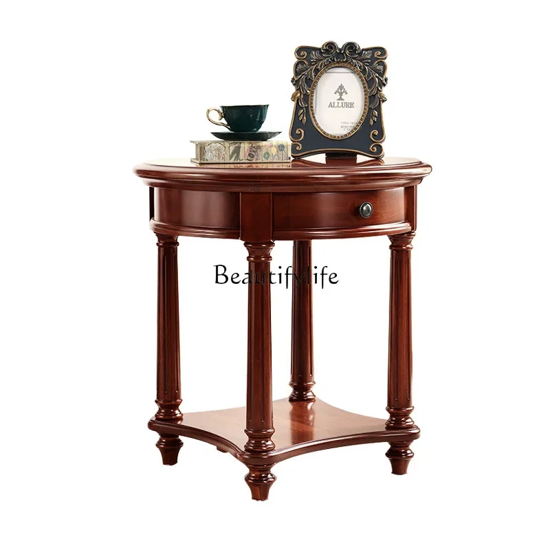 

ls 42American round table simple European light luxury living room storage solid wood round table
