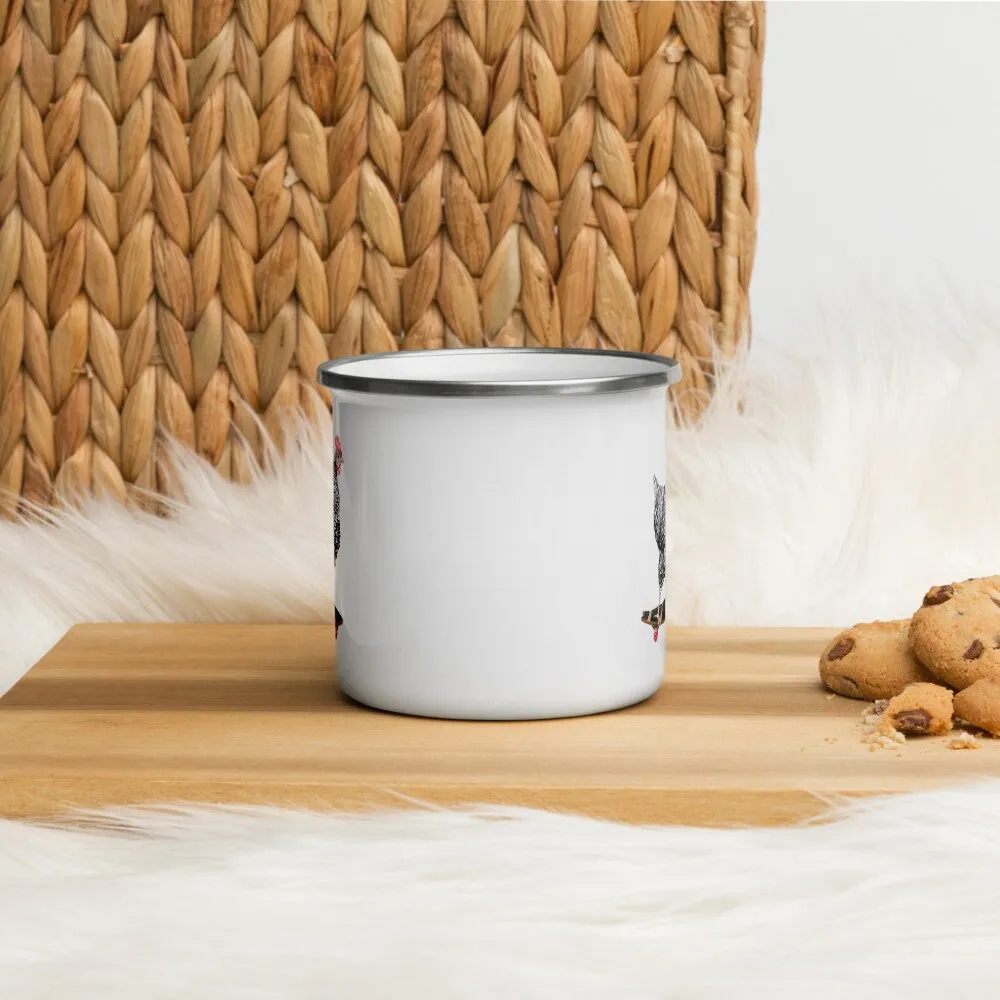Skateboarding Chicken Enamel Mug Funny Animal Camping Cup  Rock Hen Holiday Gift White Camp Farmhouse Decor mug