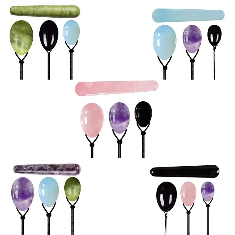 3/4PCs Natural Jade Yoni Eggs Massage Wand Set Ladies Kegel Exerciser Yoni Pelvic Floor Muscle Massage For Women Vaginal Health