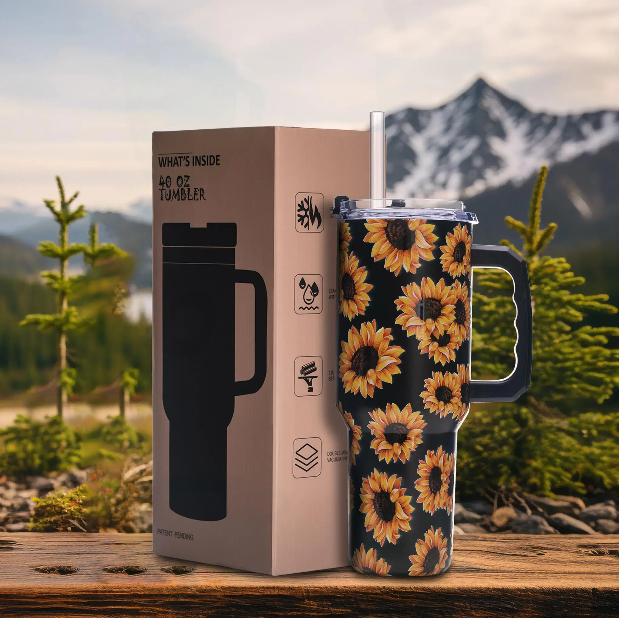 

Вакуумный стакан из нержавеющей стали Sunflower 40 унций с ручкой, подарок для учителей, герметичный, против пота, большой емкости