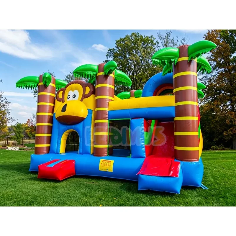 Jungle Monkey Inflatable Bounce House Combo Commercial PVC Kids Jumping Castle With Slide for Backyard Amusement Party Rental
