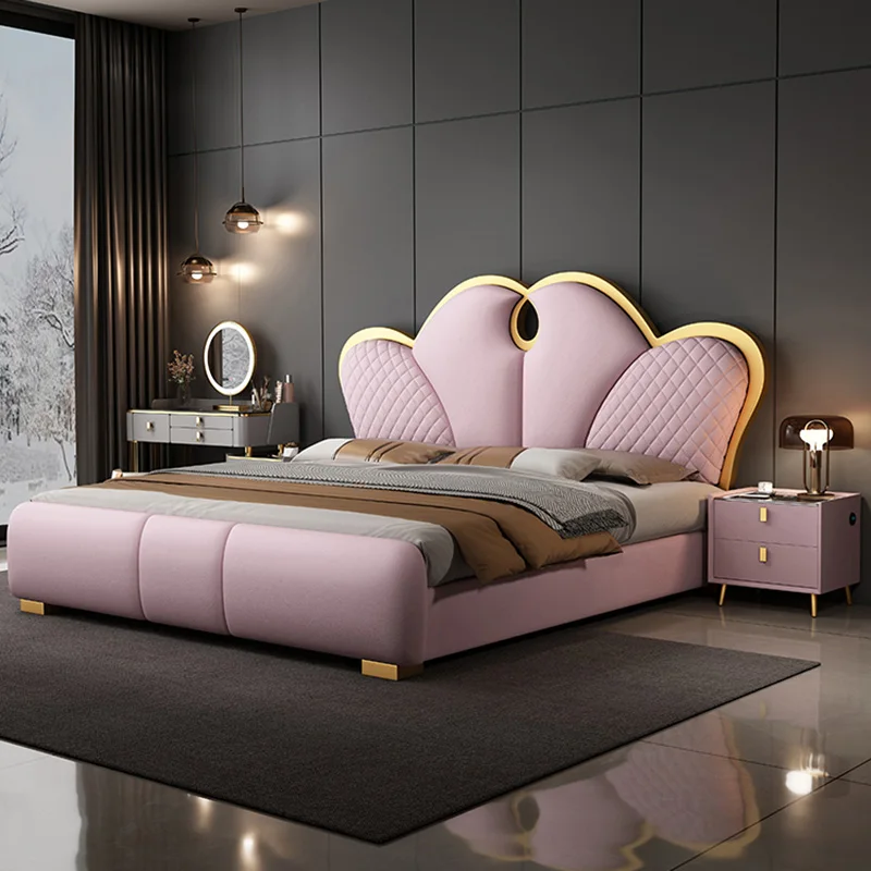 Nordic Marriage Bed Modern Aesthetic Wood King Size Bedroom Bed Storage Space Cama Casal Multifuncional Luxury Furniture