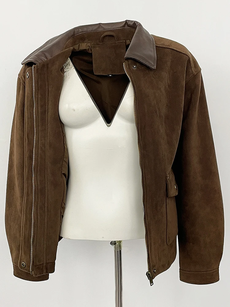 المرأة ربيع الخريف فو الجلود الملابس موضة قصيرة وهمية جلدية سترة جلدية من جلد الغزال الإناث الاصطناعي بولي معطف معطف جلد سيدة