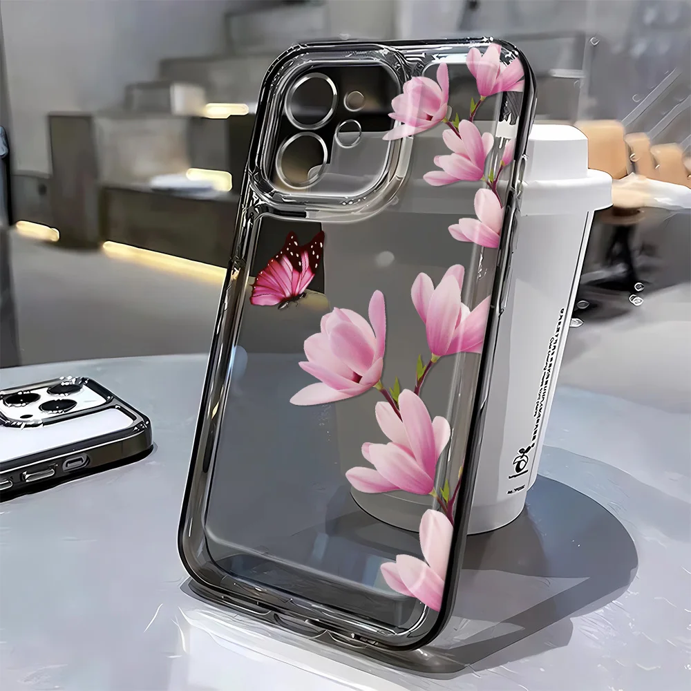Transparent Cute Bow Cherry Phone Case For iPhone 13 11 15 16 12 14 Pro Max 16E XR XS MAX 7 8 Plus SE 2020 Shockproof Clear Case