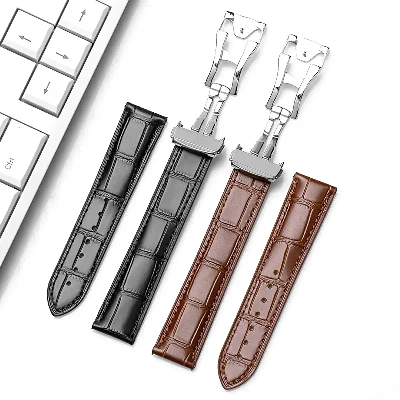 19mm 20mm 21mm Calfskin Watch Strap for Omega Watch Band for Seamaster Speedmaster 300 Wristband Cowhide Bracelet Folding Buckle