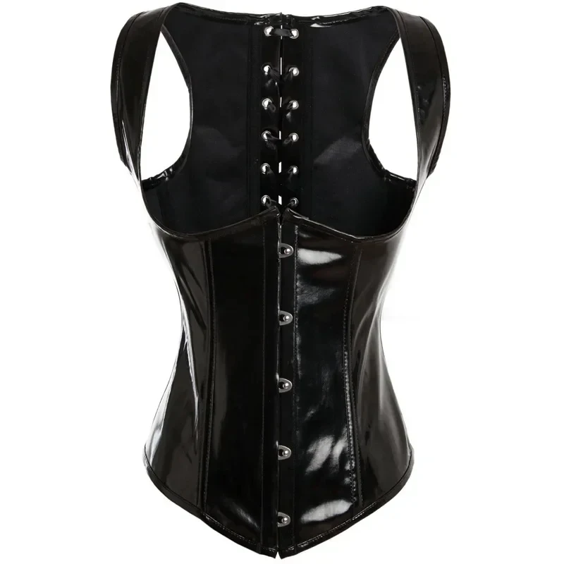 

Black Shiny PVC Corset Top with Shoulder Strap Women Gothic Steampunk Underbust Leather Bustiers Vest Waist Trainer Body Shaper
