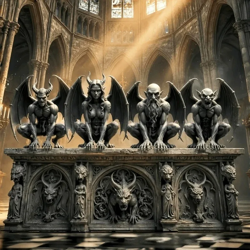 Gargoyle Stone-Effect Statue Ornament Spooky Gothic Resin Craft Year-Round Halloween Decor Chimeric