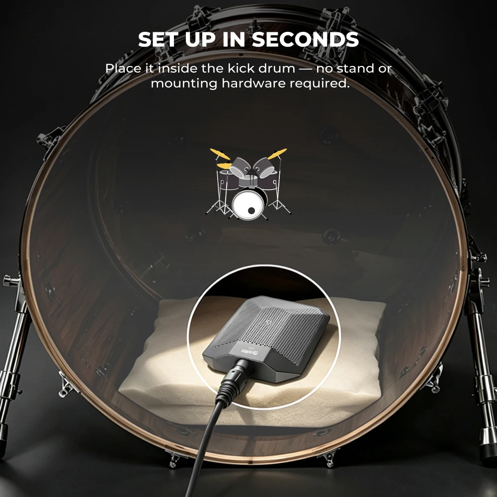 Boundary Condenser Microphone, Supercardioid Kick Drum Microphone with XLR Connector, Two-Stage Filter Switch, Metal DGNOG S901