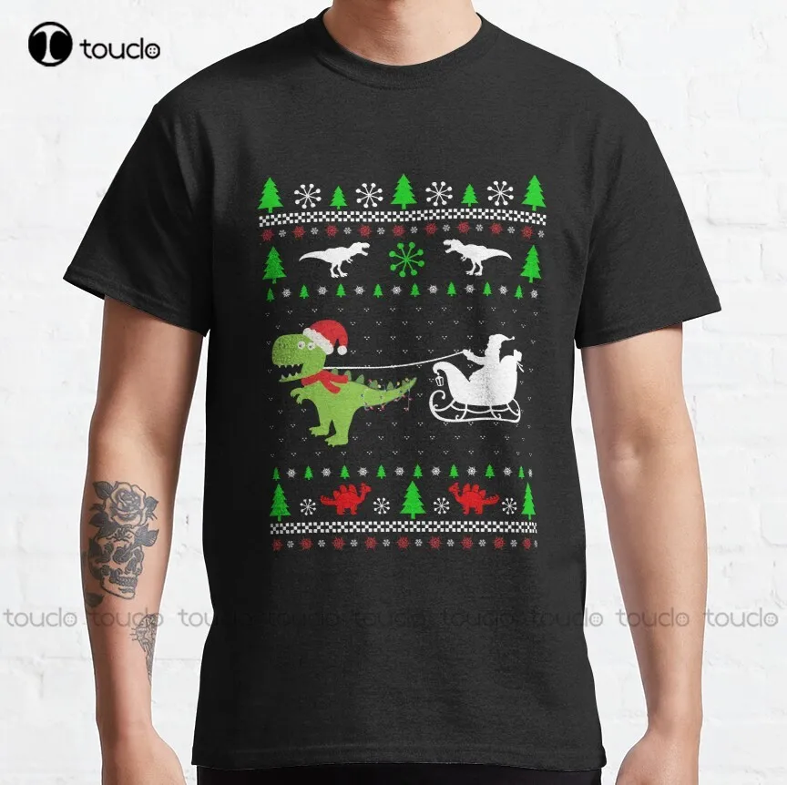 

Dinosaur Ugly Christmas Sweater Christmas Dinosaur Trex Dino Classic T-Shirt Dad Shirts Custom Aldult Teen Unisex Fashion Funny