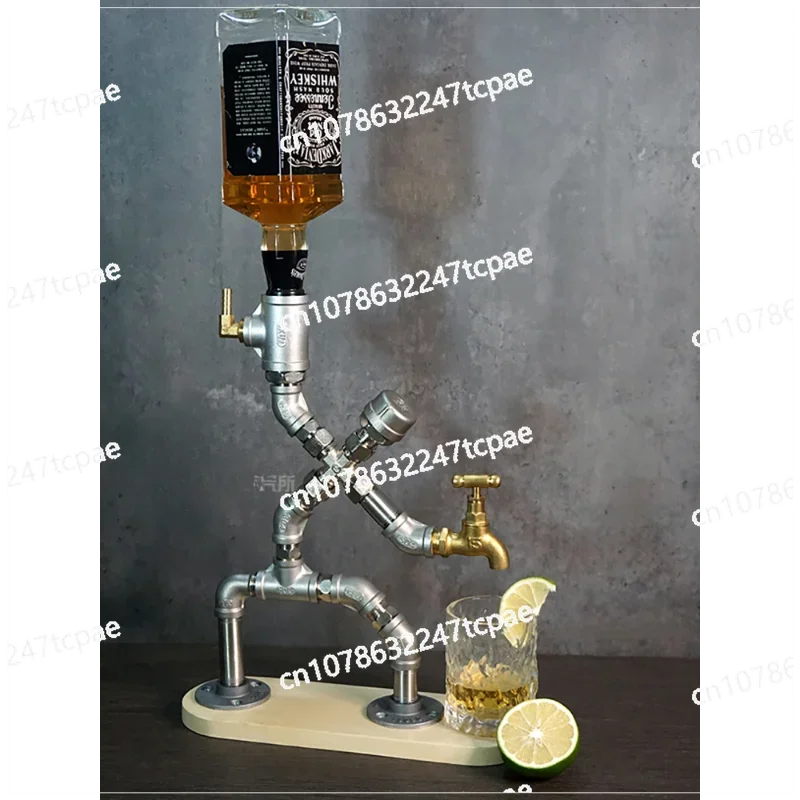 Stainless steel water pipe robot creative personality cafe wine bar counter retro decoration ornament wine rack wine dispenser