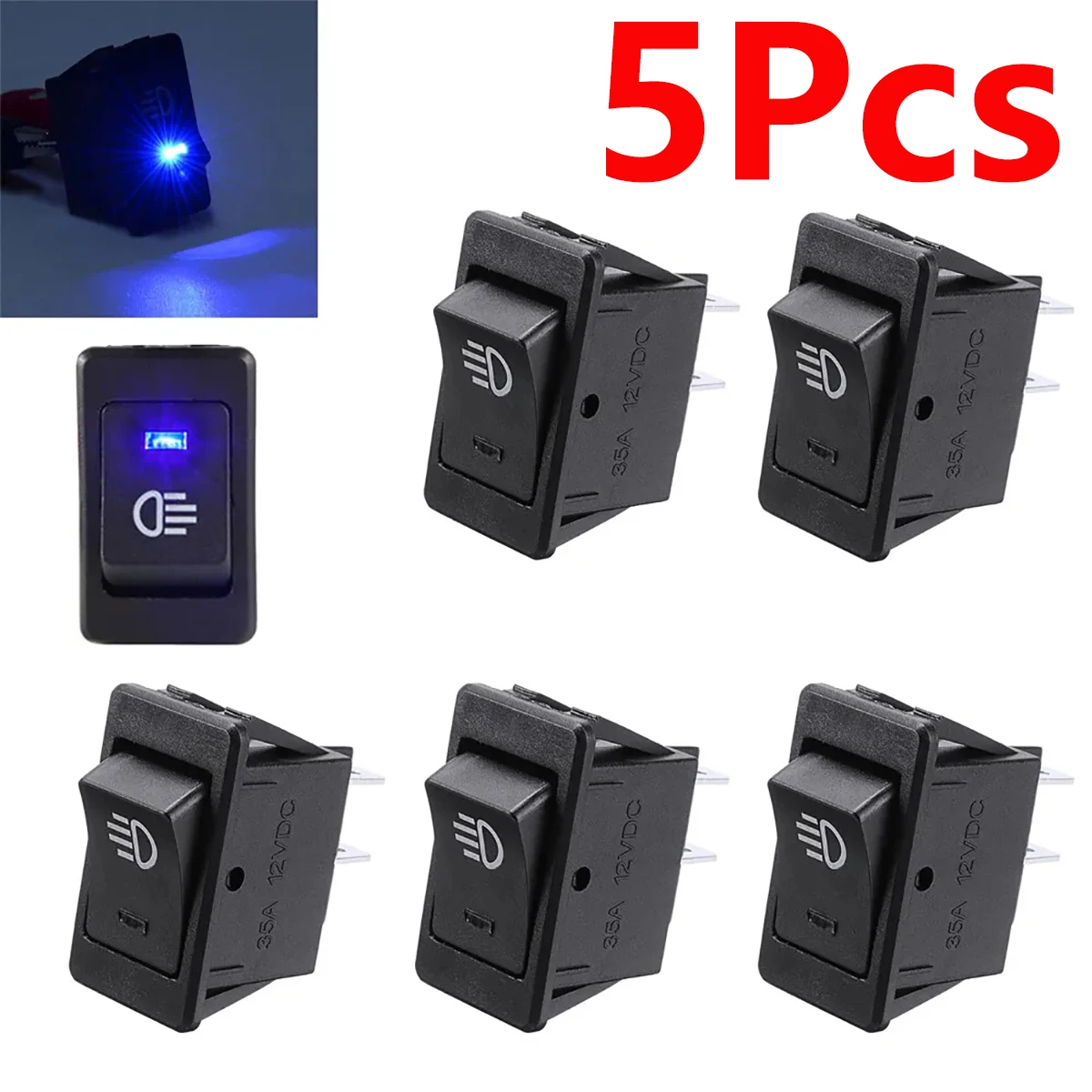 

5Pcs Blue Car Interior Fog Light Rocker Toggle Switch LED Dashboard Accessories 35A 12V DC Dash Lamp Switch Auto Modification