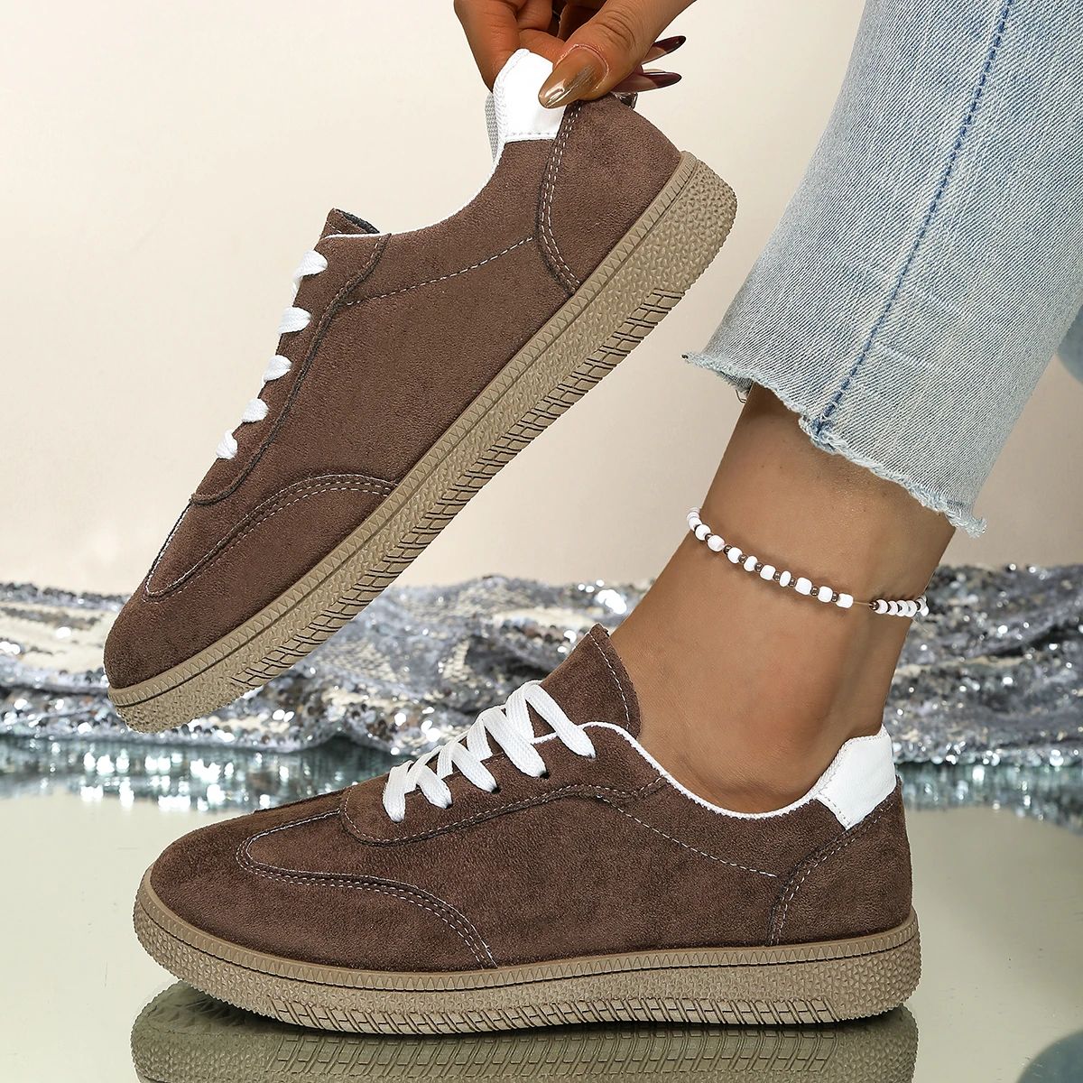 

Faux Suede Brown Platform Sneakers Women 2026 New Spring Non Slip Flats Casual Walking Shoes Woman Thick Sole Vulcanize Shoes