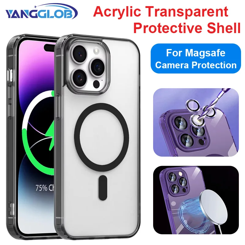 Magnetic Clear Acrylic Case for Magsafe IPhone 15 14 13 12 11 Pro Max Plus Camera Glass Lens Protector Shockproof Mac Safe Cover