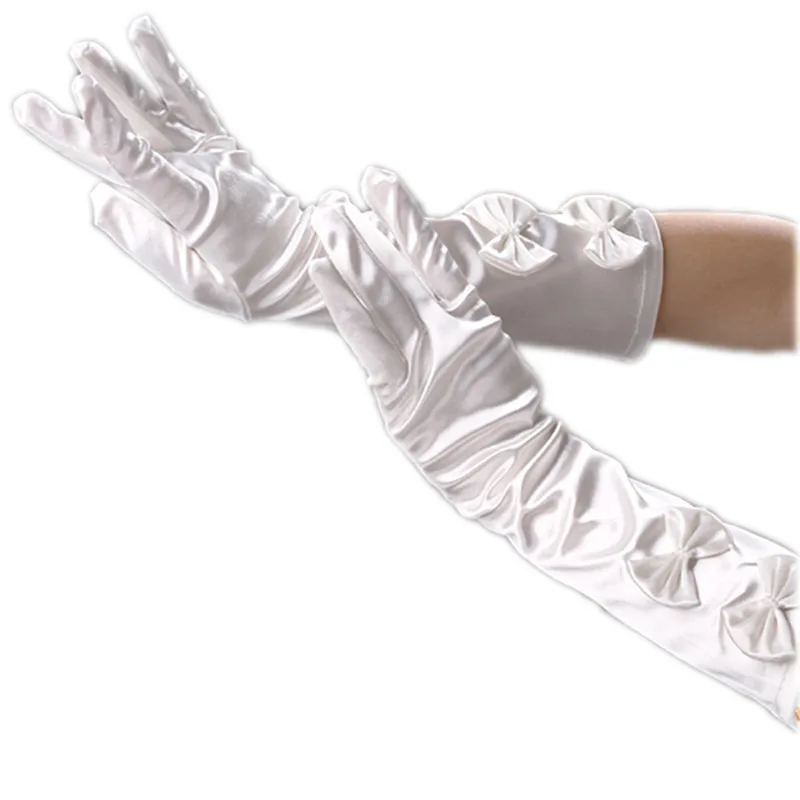 Gants de mariée en Satin avec Double nœud pour les doigts, mi-longueur, perlée, rouge, blanc, Beige, noir, manches