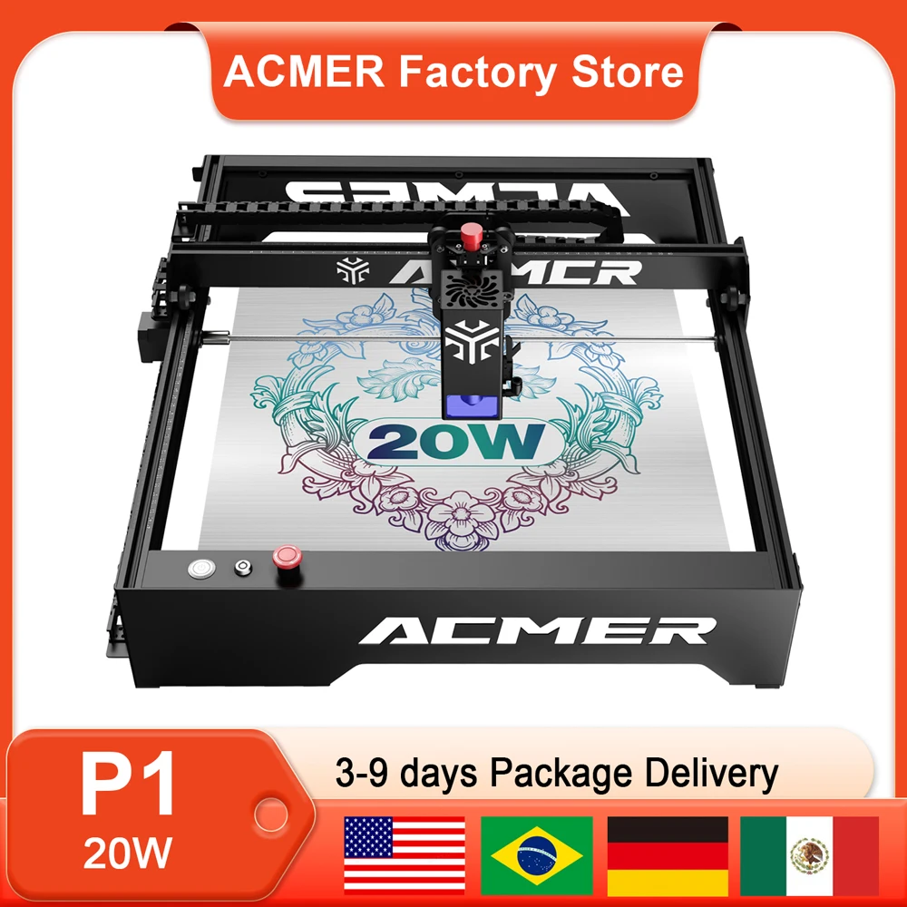 금속 나무 아크릴 레이저 조각기 커터 기계 400x410cm에 대 한 10W 레이저 머리와 ACMER P1 20W 레이저 조각 기계