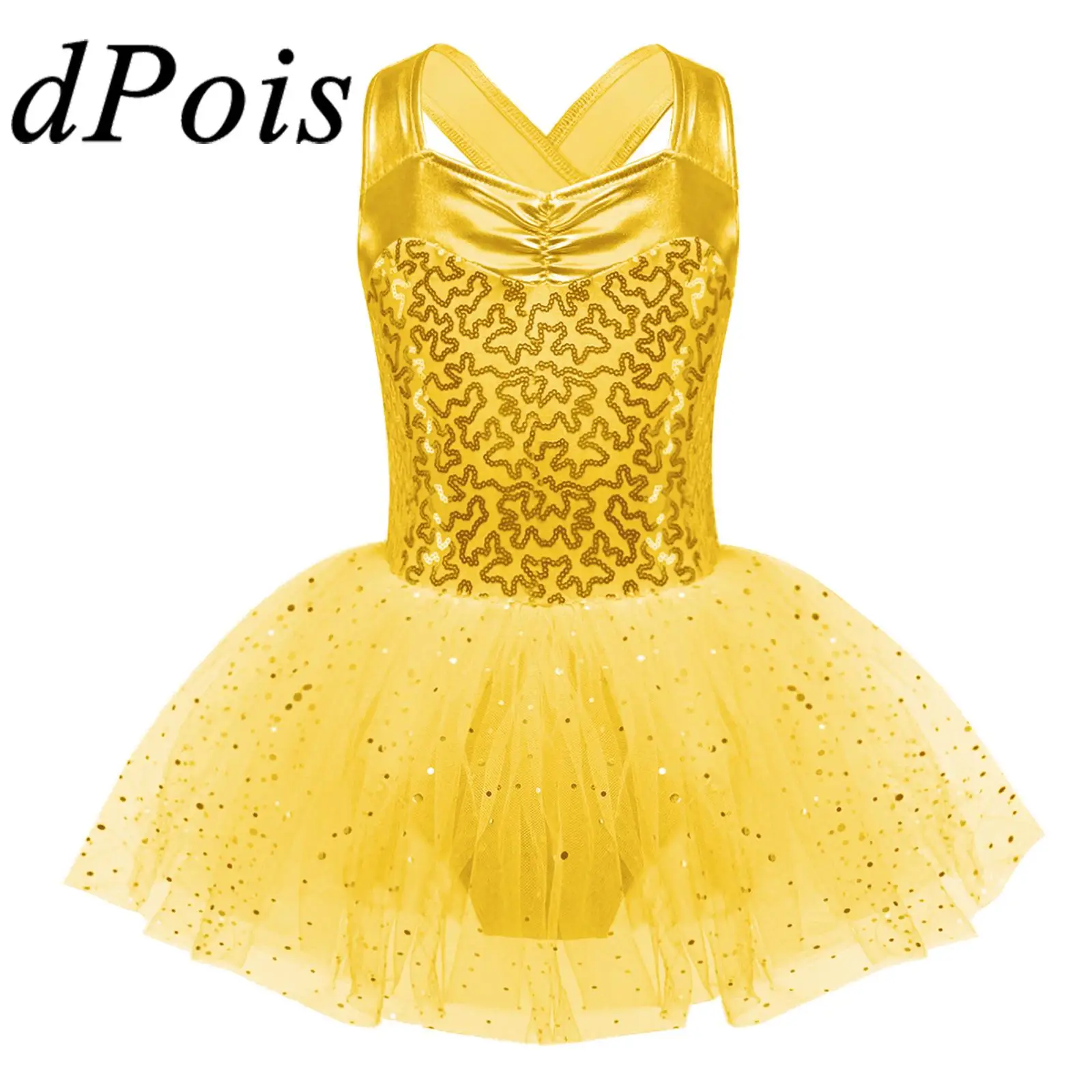 Kids Girls Ballet Dress Glitter Sequins Dance Tutu Skirted Gymnastics Leotard Ballerina Dancewear Children Performing Costumes