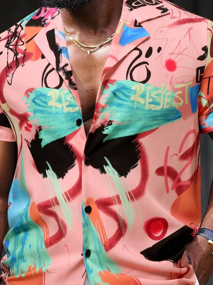 

Однобортный топ с принтом и откидным воротником Street Sle ort Sve, повседневный мужской топ из ткани Sl, летняя одежда