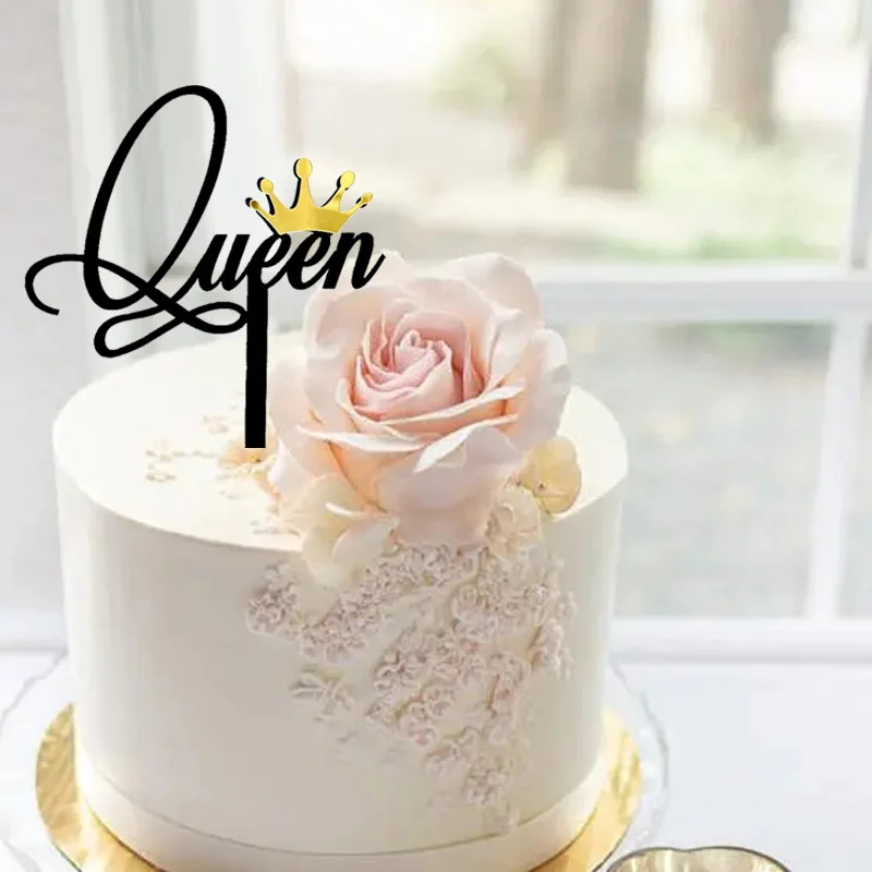 1pc Queen Cake Topper White Black Acrylic Lady Birthday Cake Topper for Bridal Shower Engaged Wedding Party Cake Decorations