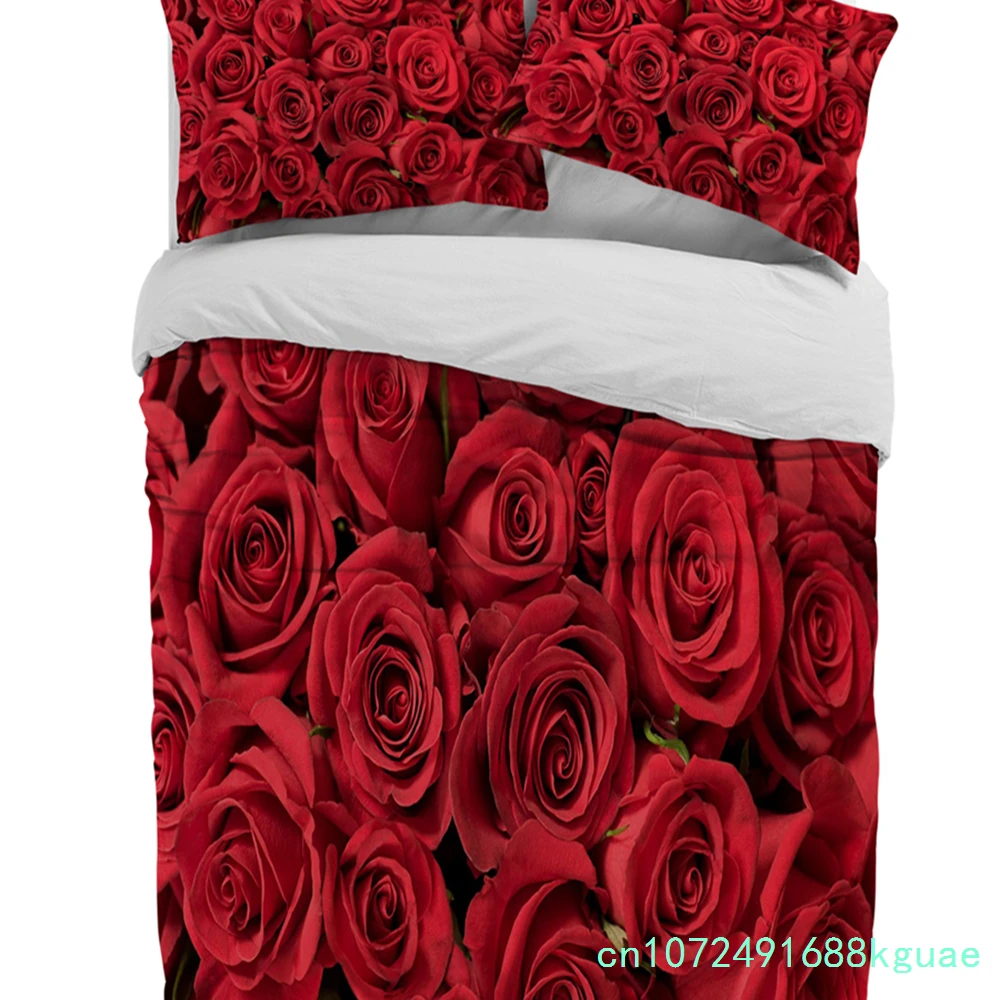 Red Rose Flower Bouquet Plant Duvet Cover With Pillow Case Custom 3pcs Bedding Set Quilt Cover Double Bed Home Textile