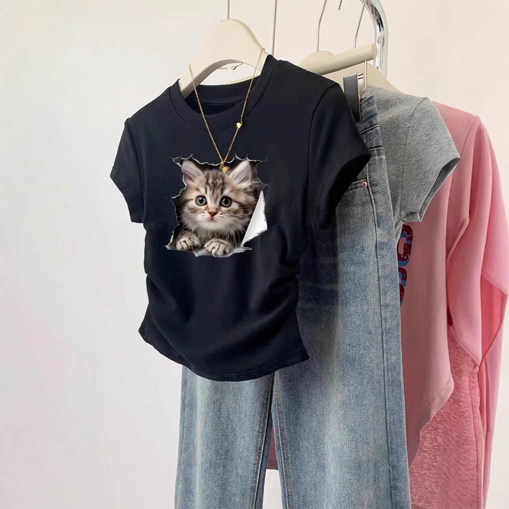 

Summer Women's T Shirt Print Casual Short Sleeve T-Shirts Fashion Streetwear Crew Neck Pullover Female Slim Tops Tees Clothing