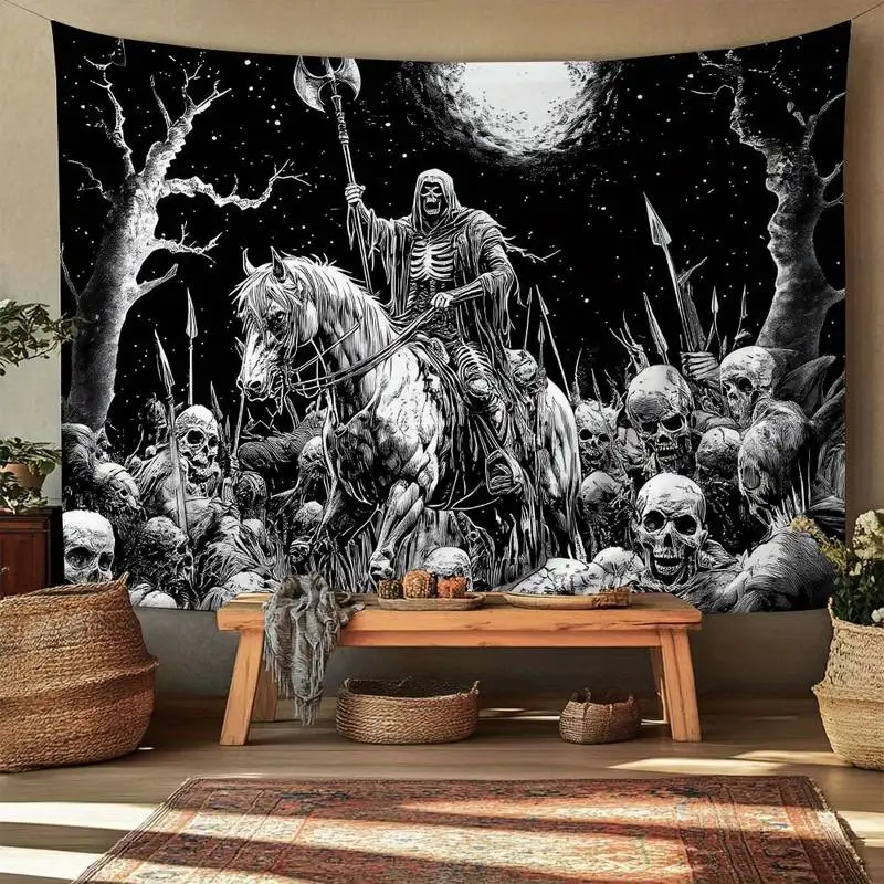Wild Horses Running Tapestry- Mountain Waterfall Nature Pattern Wall Hanging for Rustic Home