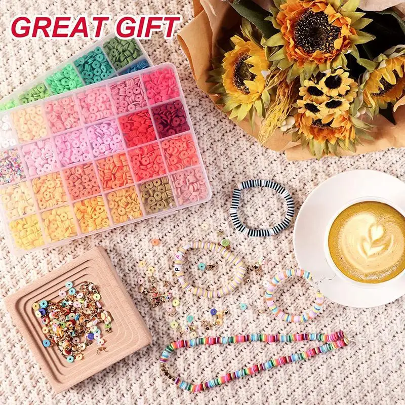 

Clay Beads Kit 48-Colors Jewelry Making Supplies Beads Friendship Bracelet Kit Bracelet Making Kit Flat Polymer Heishi Beads