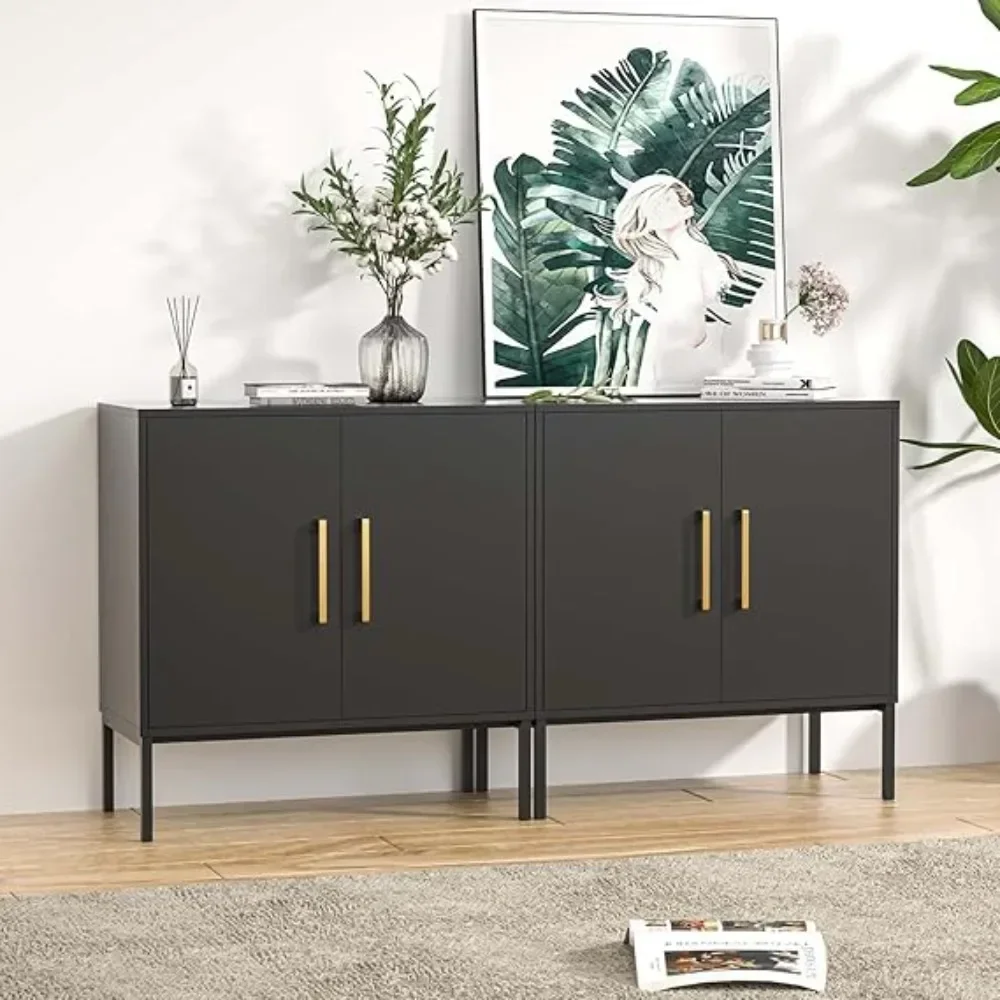 

Set of Accent Storage Cabinet with Doors and Adjustable Shelf, Freestanding Modern Sideboard Buffet Cabinet for Office, Dining