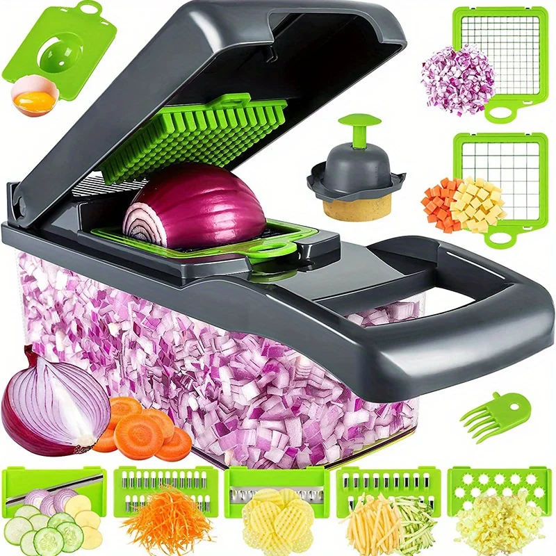 

16in 1 /11in1Multi-functional Vegetable Slicer and Slicing Kit - Manual Food Processor with Container, Drainage Basket