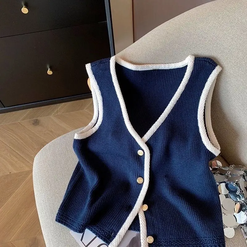 

Women Clothing V-neck Knitted Sleeveless Tanks Tops Summer Casual Fashion Loose V-neck Camisole T-shirt