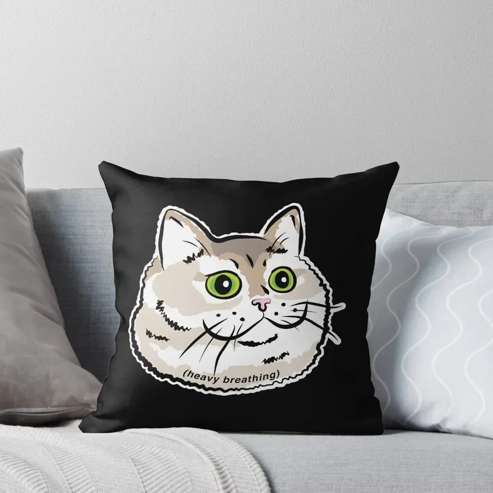 Heavy Breathing Cat Meme / Breathing Intensifies / Cute Fat Cat Throw Pillow Room decorating items bed pillows Pillowcase pillow