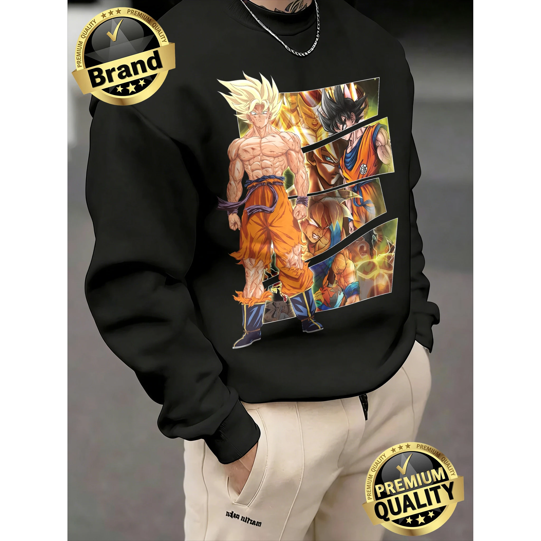 2026 Spring Autumn Dragon Ball Goku All Forms Print 100% Cotton Crew Neck Sweatshirt Men's Long Sleeve Fitness Unisex Top Loose