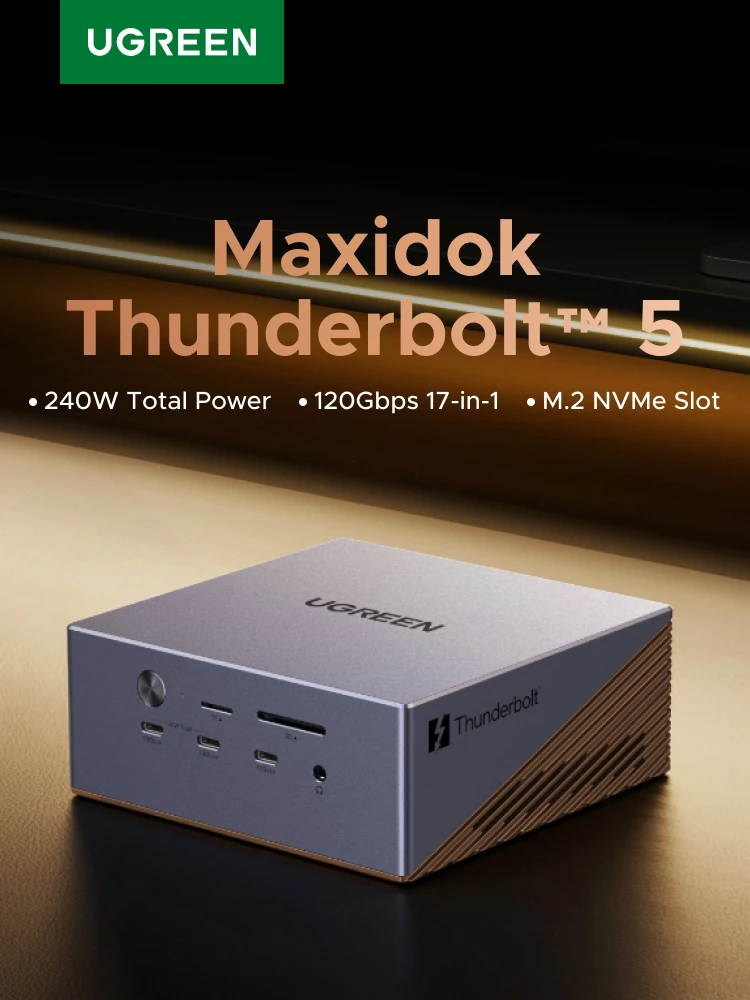 UGREEN Thunderbolt5 17-w-1 Stacja Dokująca USB HUB 120Gbps 8K60Hz Gniazdo M.2 NVMe SSD Szybkie Ładowanie 140W do Laptopa MacBook — zdjęcie produktu 7
