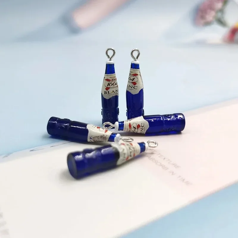 10Pcs Mini Blue Beverage Bottle Resin Charms Fashion Drink Pendant DIY Craft Accessories for Earrings Key Chains Necklace