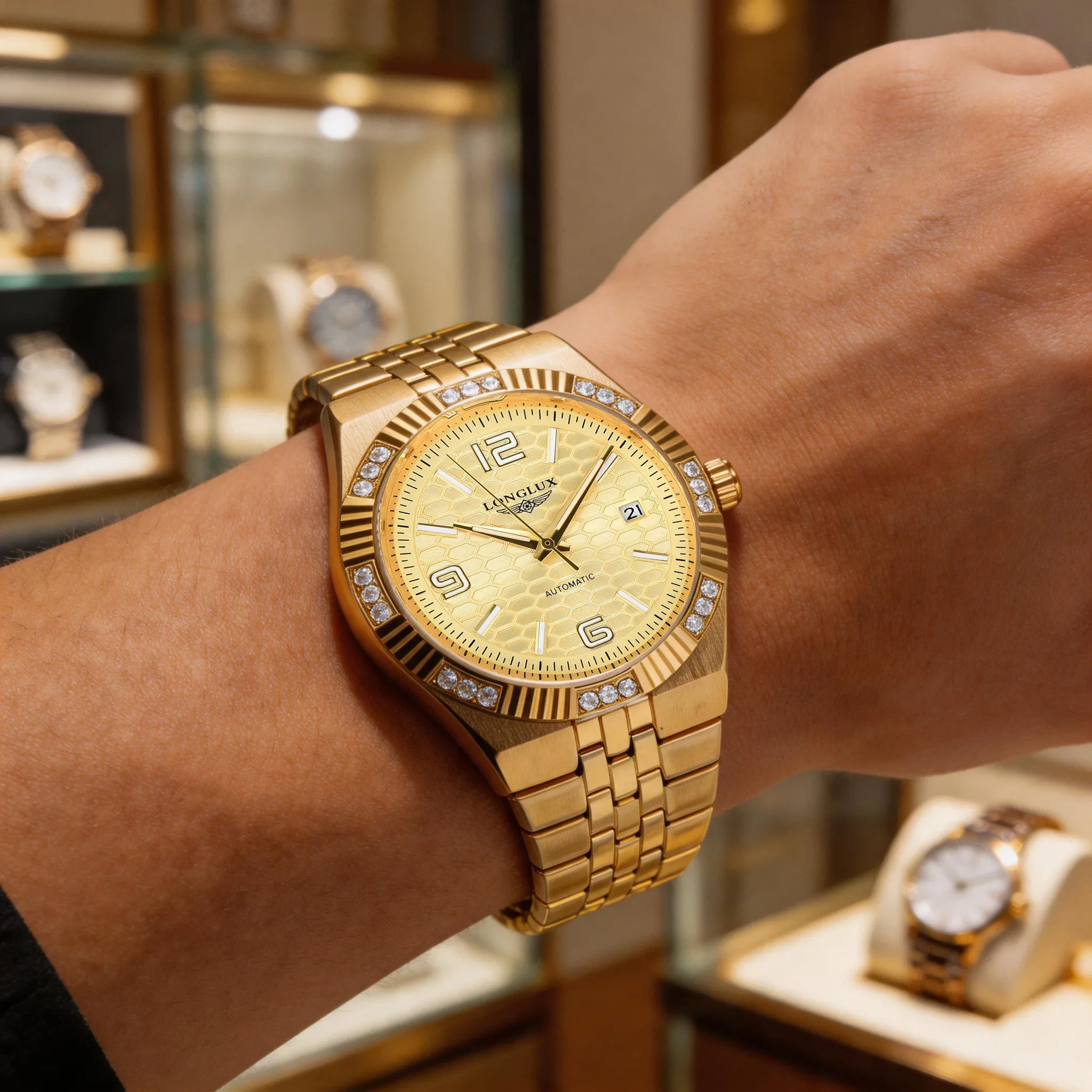 Men Automatic Watch Luxury Stainless Steel Date Mechanical Watches Waterproof Diamond Watch Gift for You