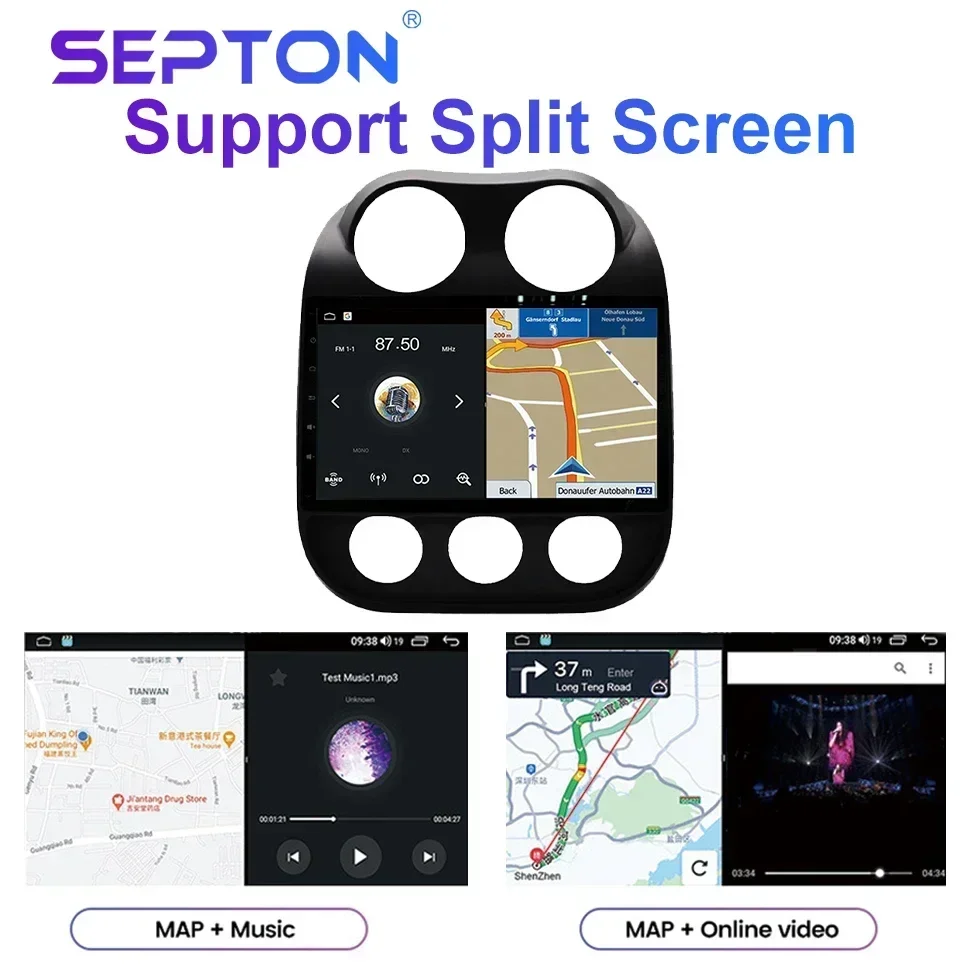 SEPTON Android 12 2Din Radio estéreo de coche para Jeep Compass Patriot 2010-2016 unidad principal reproductor de vídeo Multimedia automático GPS CarPlay 4G