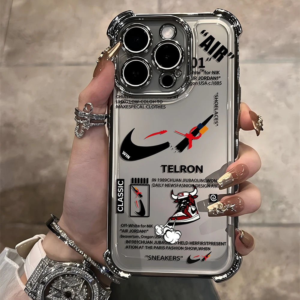 Trend Street Sneakers Label Plating Case For iPhone 16 15 14 13 12 11 Pro Max X XR XSMax 8 Plus Shockproof Anti-Fall Armor Cover