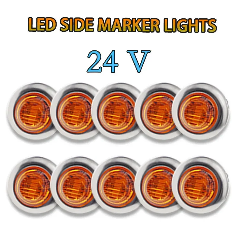 

24V 10 шт. 3LED 3/4 "круглая Янтарная прицепа хромированные боковые габаритные огни грузовики трактора Габаритные огни лампы лампа в форме пули