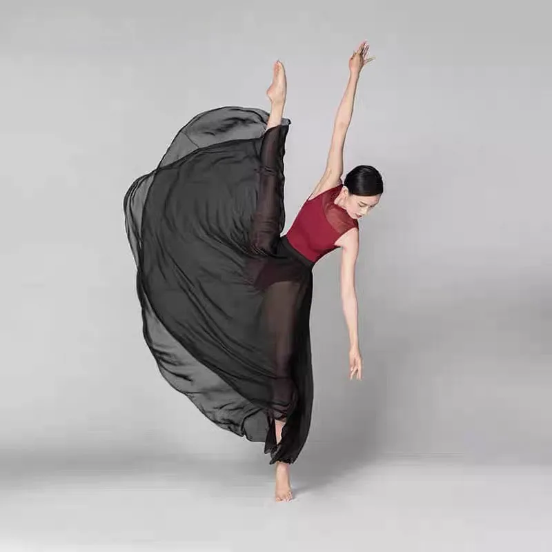 Elegant Ballet Skirts Women Side slit Long Ballet dress Chiffon Lyrical Dance Skirt Ballet Tutu Practice Modern Dance Costumes