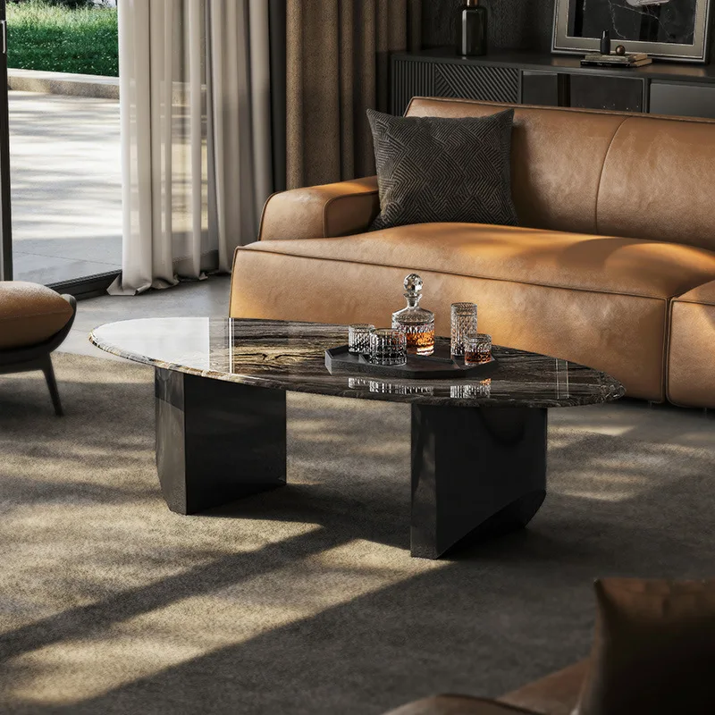 

Natural marble coffee table Italian minimalist household light luxury high-end sense personalized oval luxury stone coffee table