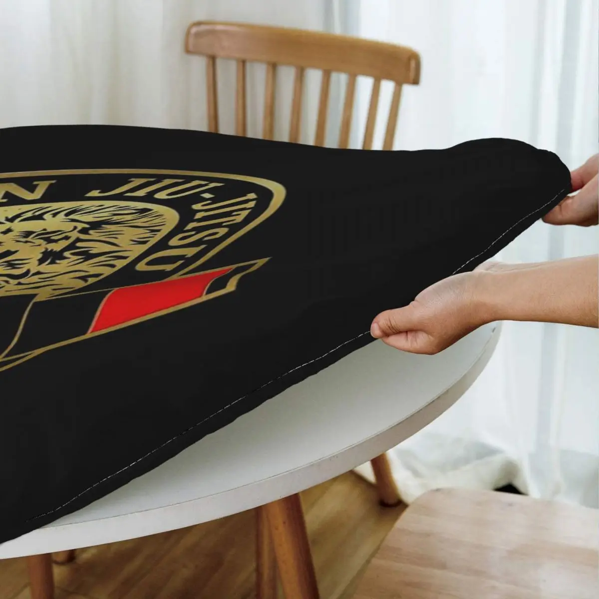 Jiu-Jitsu Warrior Japanese Bjj Gi And Black Belt Mma Round Tablecloth Oilproof Table Cloth for Kitchen Events Dining Table Cover